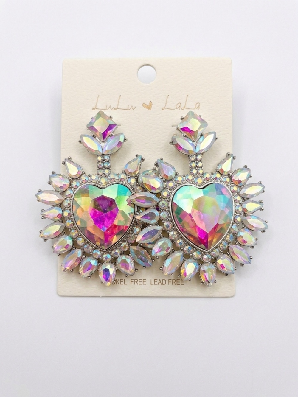 Iridescent Heart Statement Earrings - Pink Multi